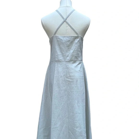 Theory NWT Haranna Cross-Back Dress in Linen Blend Mélange Light Grey Size 10 - Picture 11 of 16